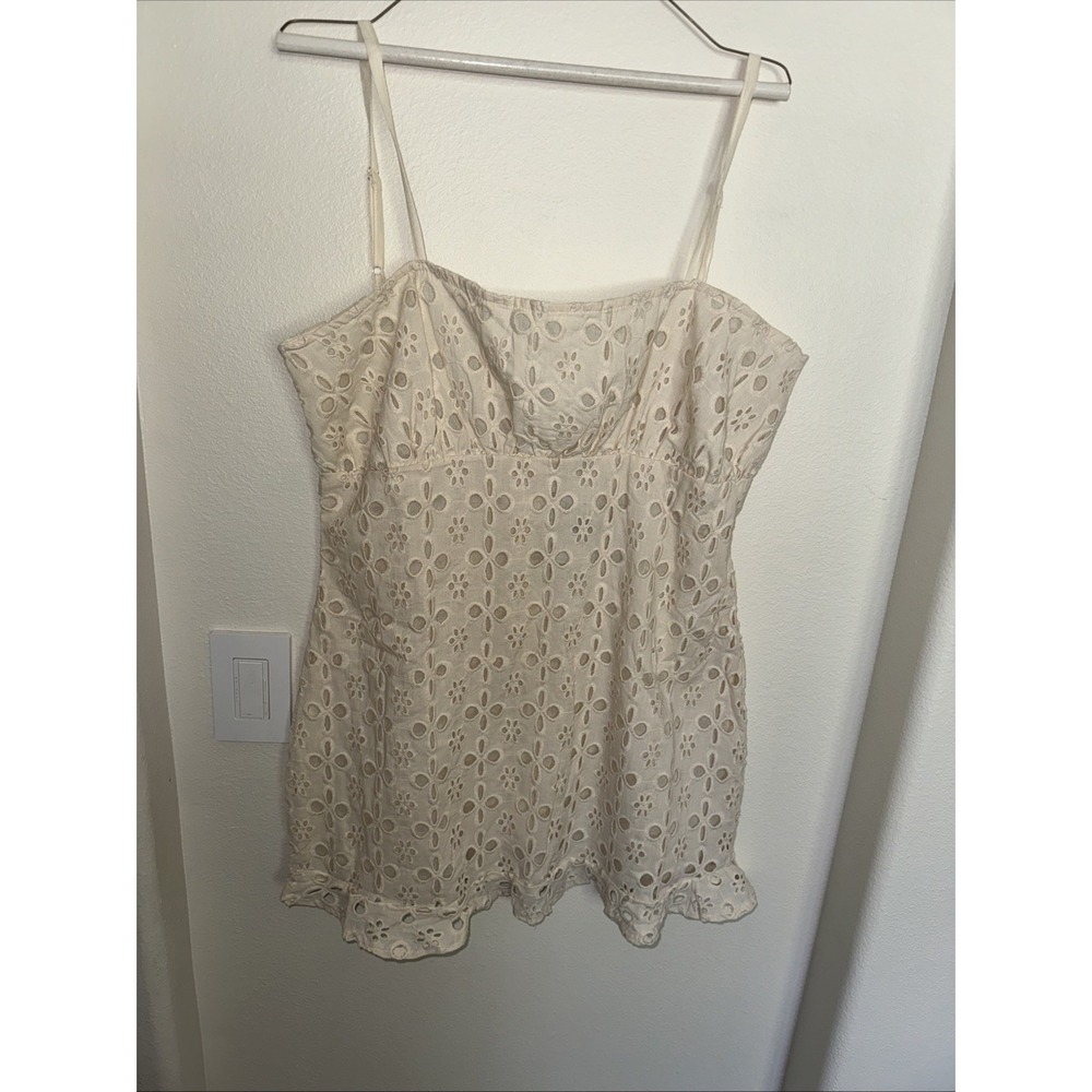 Nasty gal Mini Dress Ivory Size 12 Floral Tie Short Zip ,Embroidered ,Spaghetti